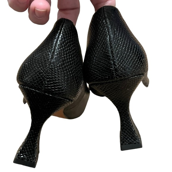 ASOS premium satin leather square toe court heels Made in Spain snake print - Picture 7 of 9